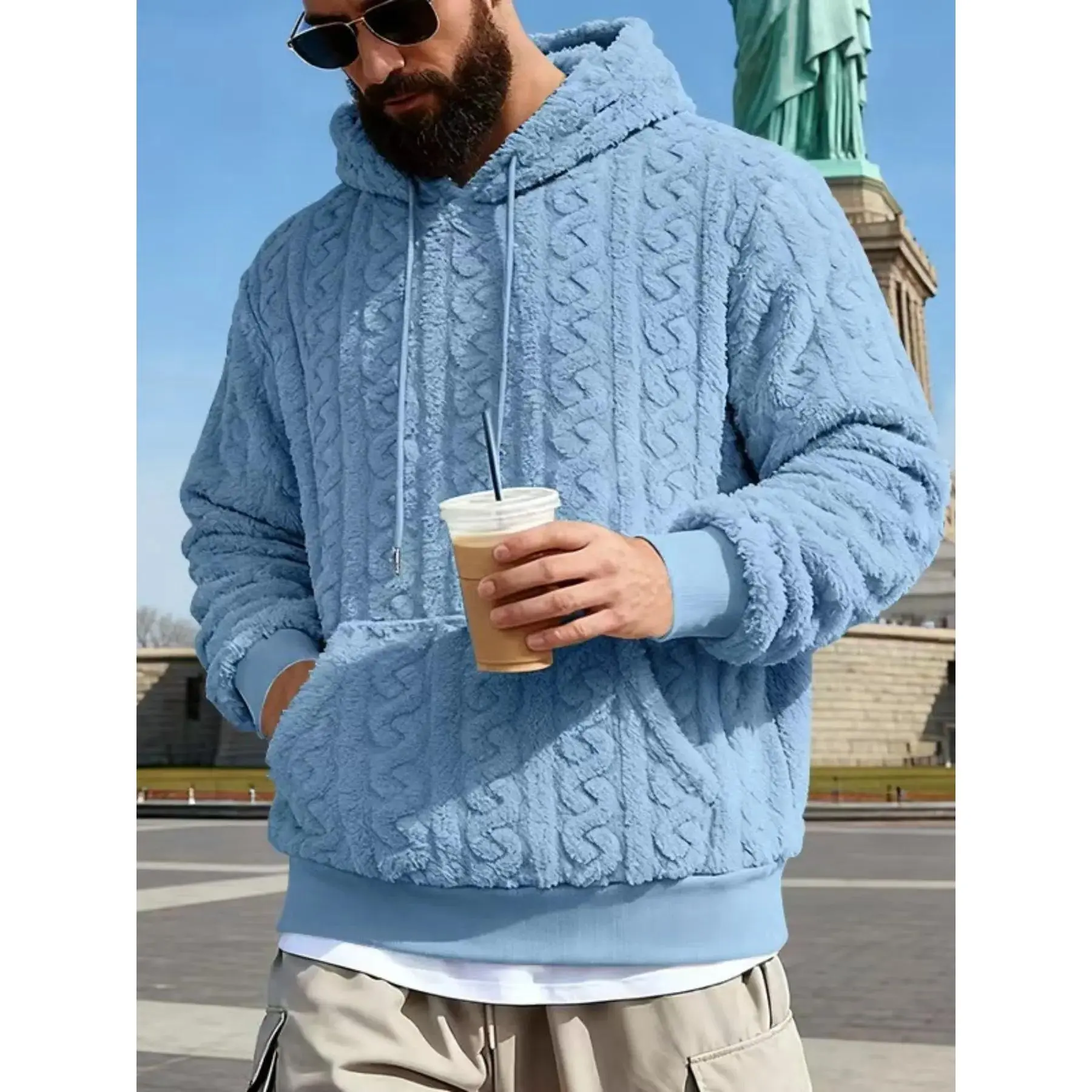 New Men's Knitted Teddy Fleece Sportswear Casual Hoodie, Fall & Winter Comfortable Windproof Warm, Eco-Friendly Fabric, Holiday Wear.Halloween/Christmas/Black Friday, men's hooded sweatshirt/Men's coat, Casual Sweatshirts, Athletic Hoodies