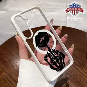 Skeletal Kiss Gesture Pattern Magnetic Phone Case Compatible with Galaxy S26 Edge S23 Ultra S24 Plus FE S25 S22+ Non-Yellowing Clear Crystal Drop-proof Slim Silicone Shockproof Transparent Acrylic Cover Protective Durable Casing Cellphone