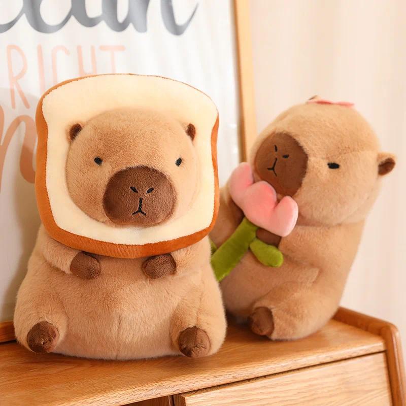 Capybara Plush Toy Simulation Capibara Unicorn Dinosaur Dress Boba Bread Fruit Food Decor Birds Bubble