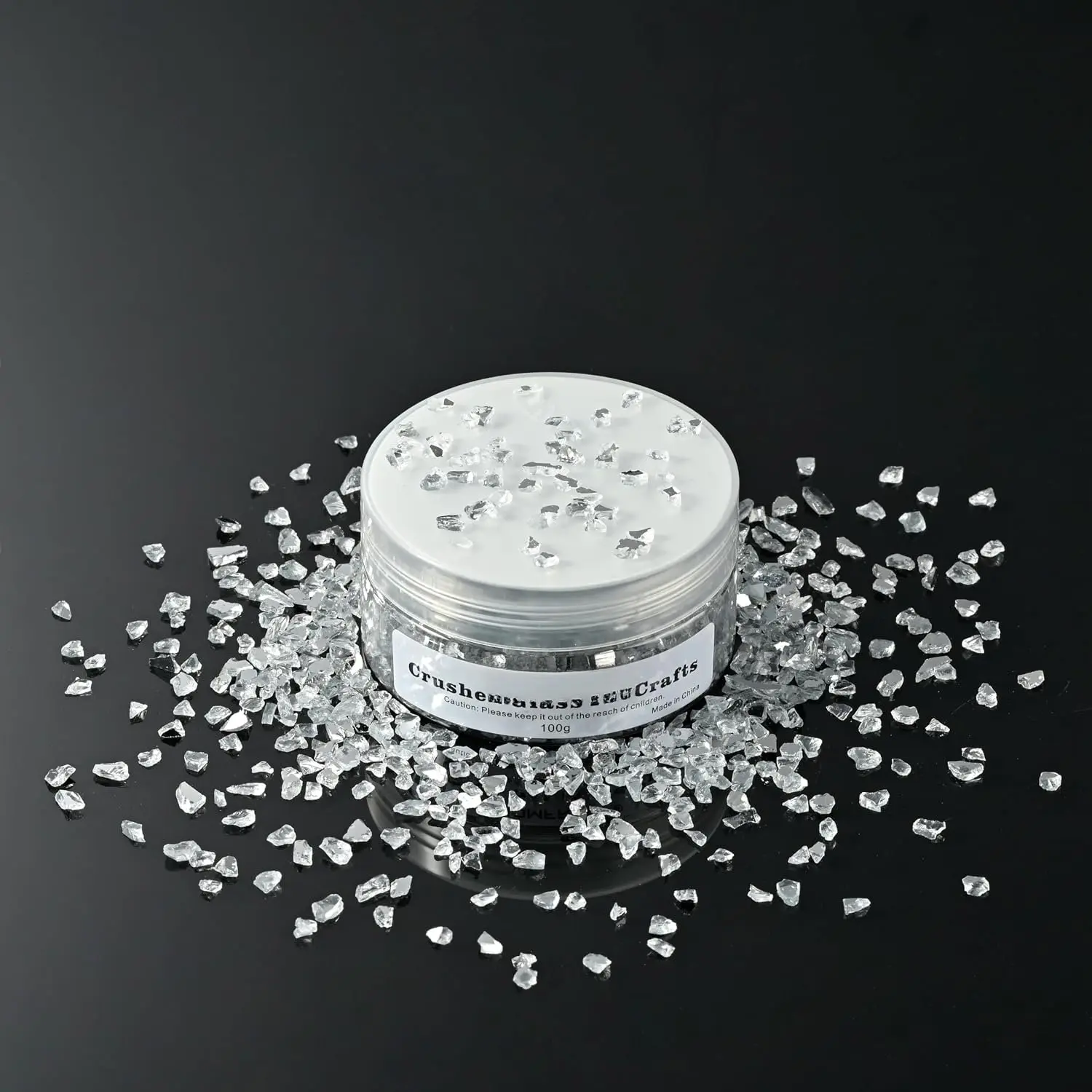 Broken Mirror Irregular Crushed Glass Chips,DIY Craft Glitter  Broken Glass Pieces,Bulk Transparent 2-4mm Glass Sprinkles, for  Art Vase Fill and Glitter Painting  Making.(100g)