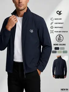 Ar Men's UPF 50+ Sun Protection Lightweight Jacket, Quick Dry Breathable Windbreaker with Laser-Cut Ventilation, Athletic Stand Collar Outerwear for Golf, Hiking, Travel & Urban Daily Wear