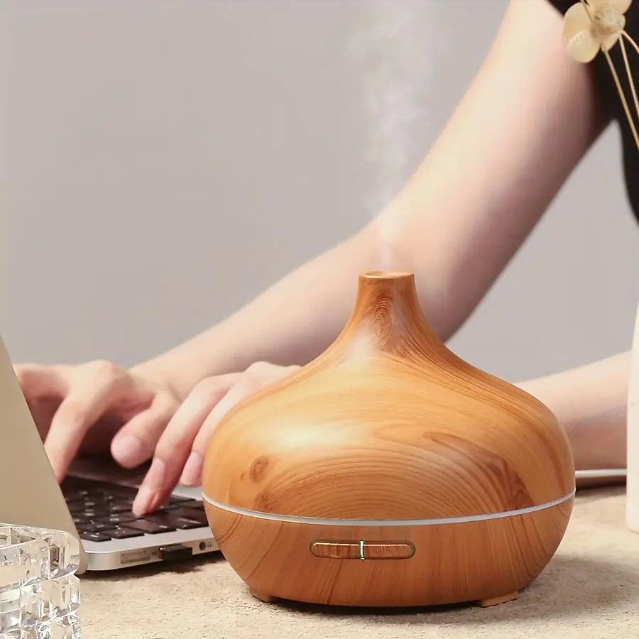300ml Wood Grain Electronic Scented Oil Diffuser - USB-Powered, 3 Styles (Dark/Light Wood, Marble), 7-Color Changing Nightlight, Timer, Simple Buttons, Silent Soundwave Tech, Auto Shutdown, Bedroom Humidifier, Auto Scheduled Shutdown