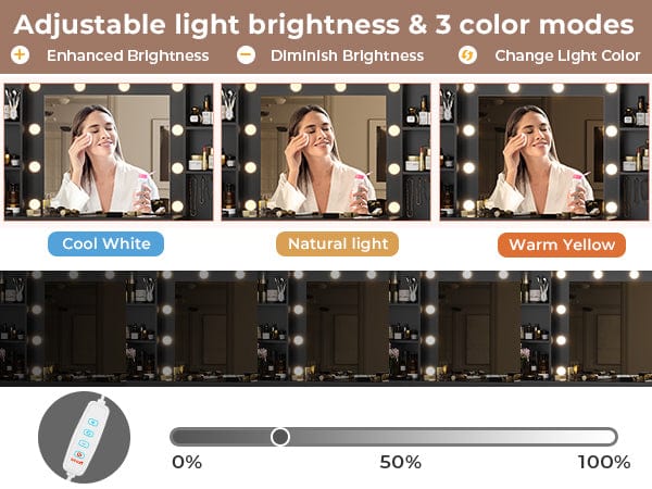 Sikaic 48.8" LED Lighted Makeup Vanity with Large Mirror & Charging Station Modern Black Dresser with 6 Drawers & Adjustable Shelves for Beauty Enthusiasts