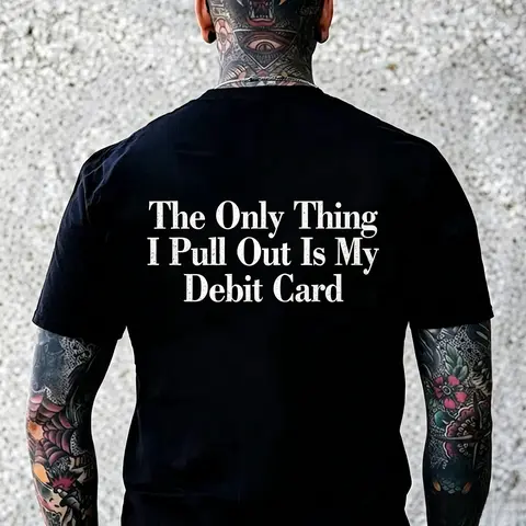 Men's & Women's Debit Quote Text Print Short Sleeve T-Shirt - Casual Wear Graphic Tee, Short Sleeve Tops