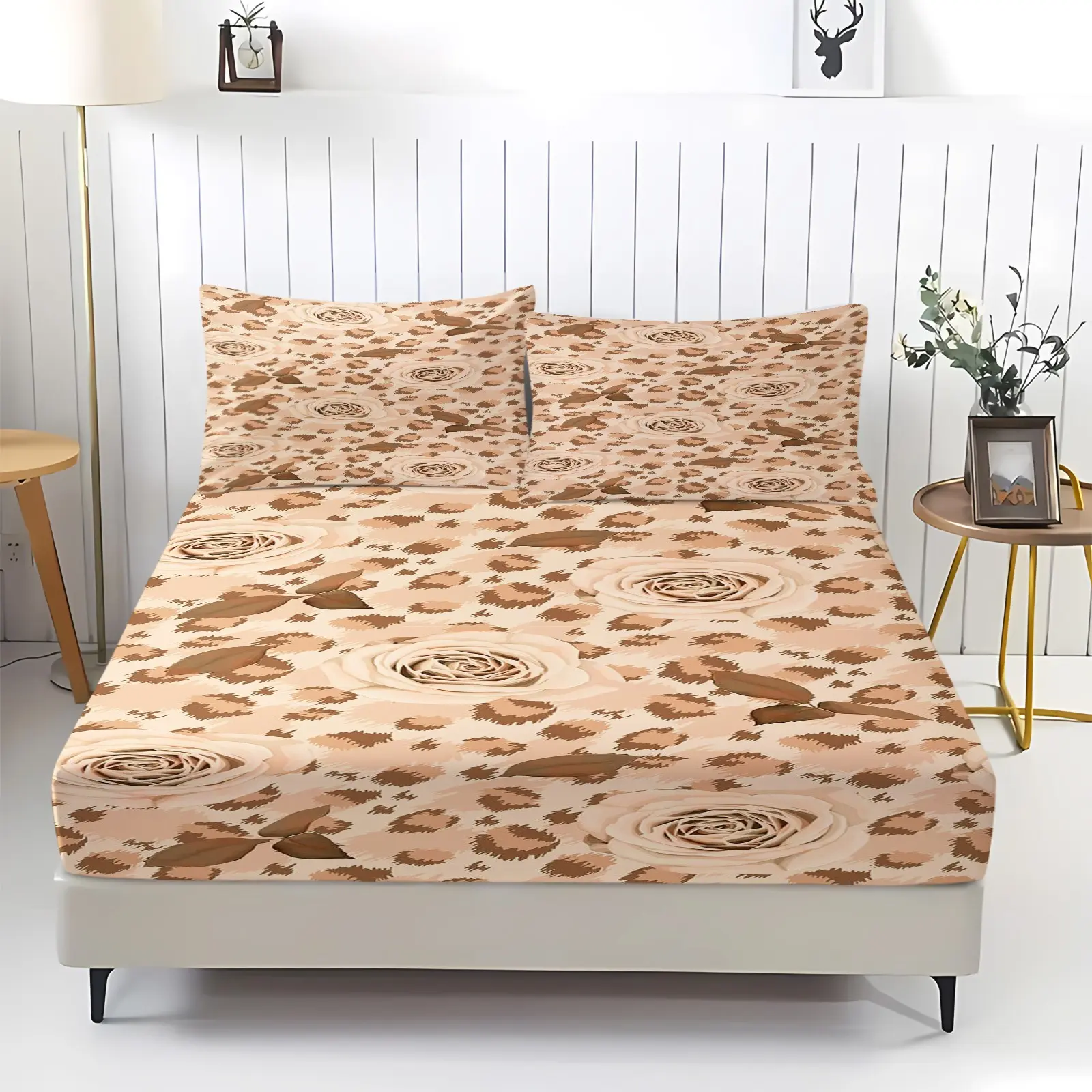 Realistic Giraffe Print Fitted Sheet Set,  1 Piece All Around Elastic Deep Pocket Fitted Sheet, Wrinkle Resistant Breathable Machine Washable Bed Sheet, Animal Leopard Skin Pattern Bedding for Bedroom Dorm Apartment Decor Holiday Gift