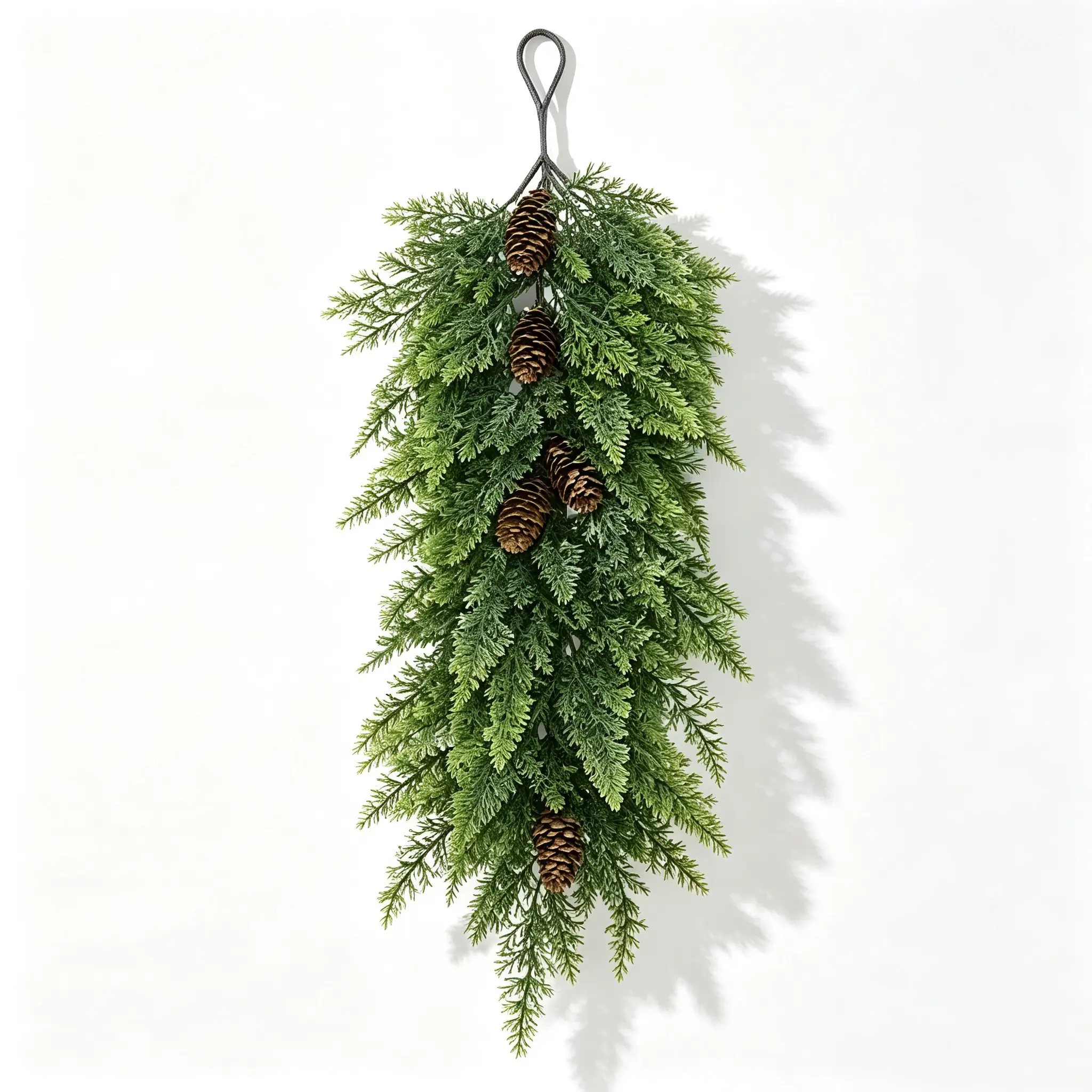 Artificial Pine Needle Wall Hanging Swag with Pinecones, Realistic Faux Cedar Greenery Ornament, Rustic Hanging Decor for Christmas, Winter, Indoor, Front Door, Window & Farmhouse Home Decoration