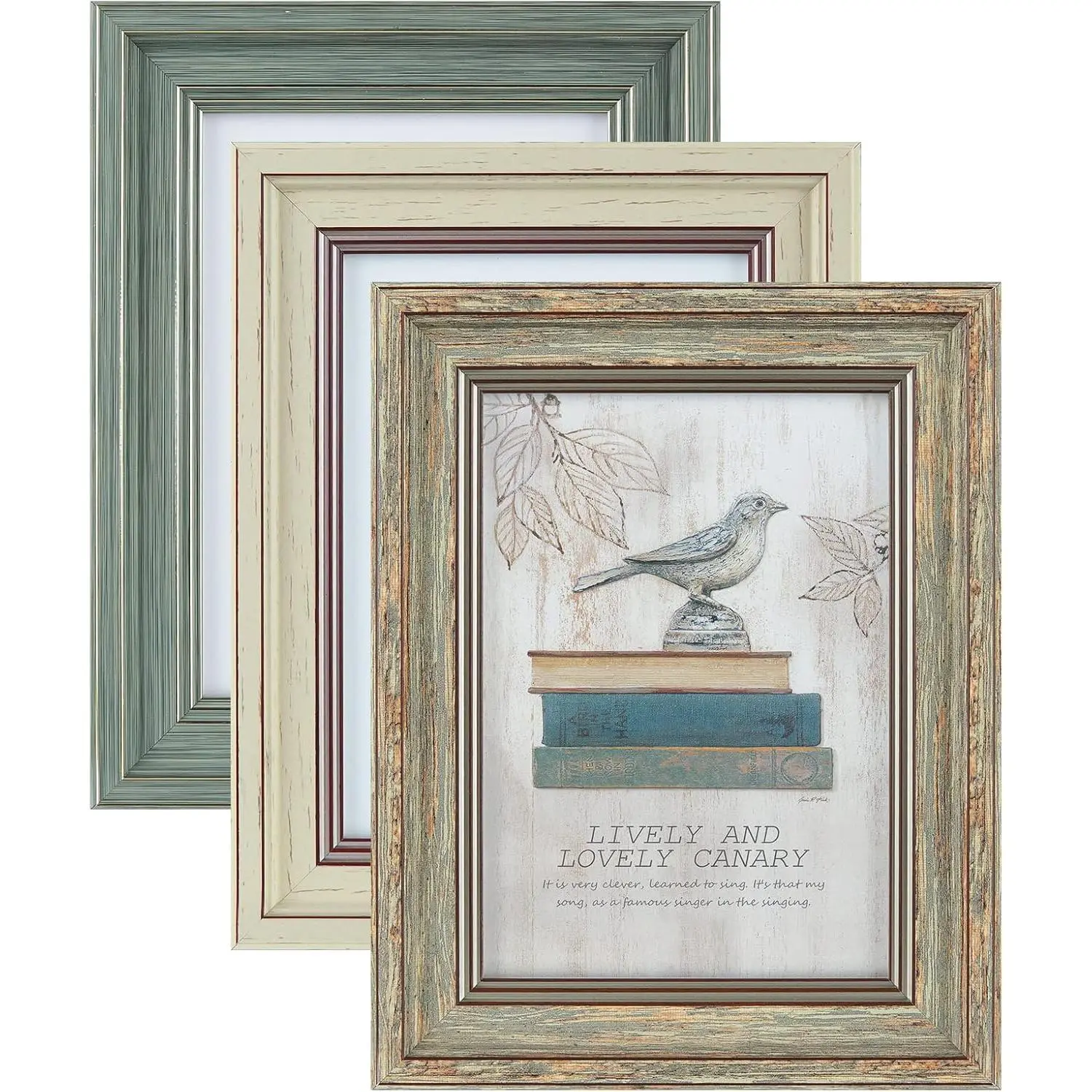 3 Pack 5x7 Inch Picture Frames Farmhouse Rustic Vintage Distressed Wood Grain Photo Frame with HD Plastic Cover for Table Top Display and Wall Hanging