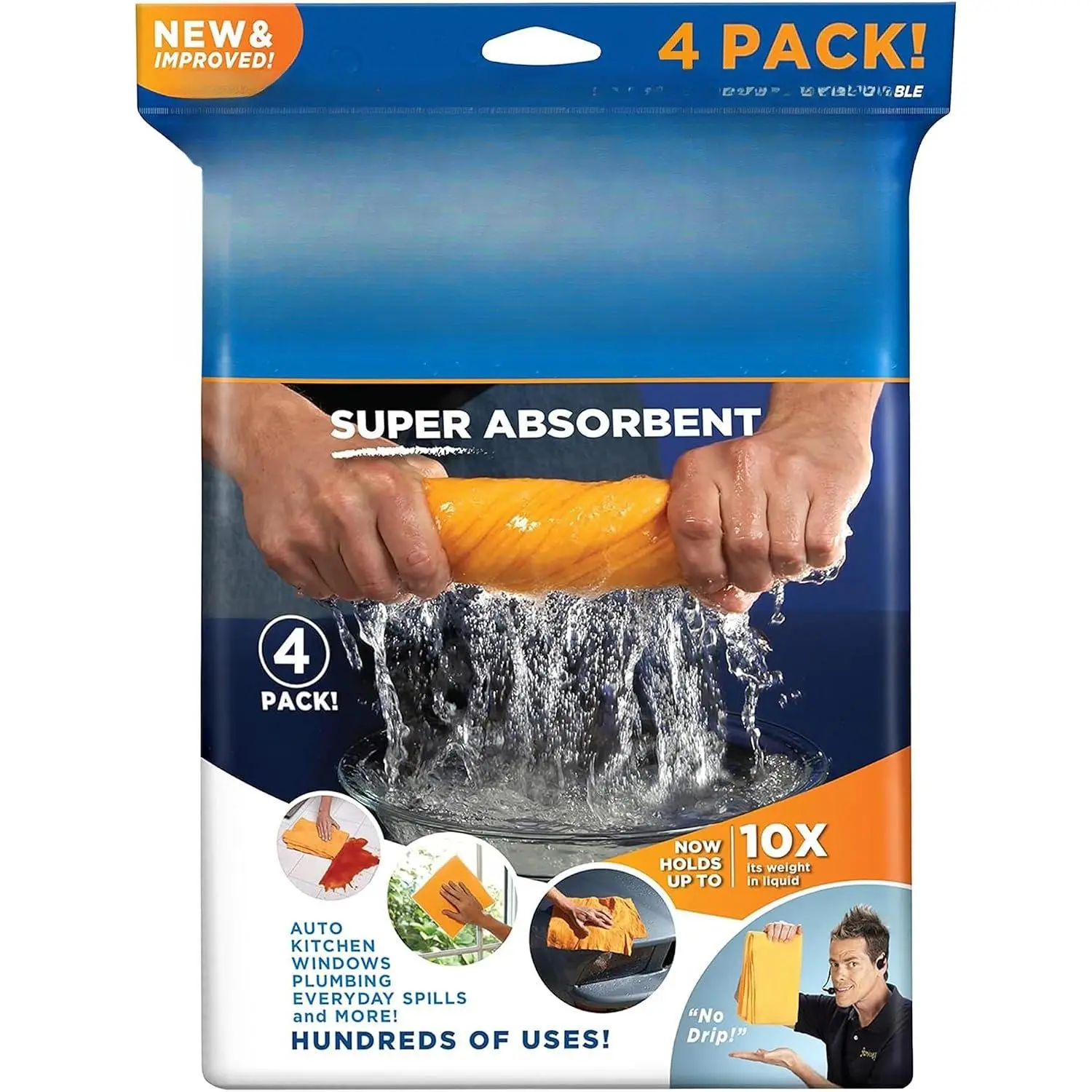 Shammy Cloth 4-Pack, 20"x24", Super Absorbent Chamois Towel | Super Large, Lint-Free & Scratch-Free, Holds 10x Its Weight