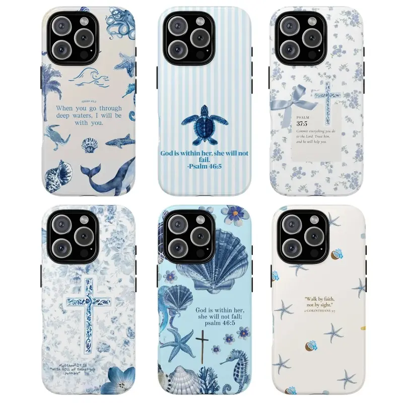 Christian Bible Verse Smartphone Shell, Inspirational Faith & Ocean Blue Tone Design, Handheld Device Protection Case for Him/Her, Compatible with iPhone 17,16,15,14,13,12,11,X & Samsung Models