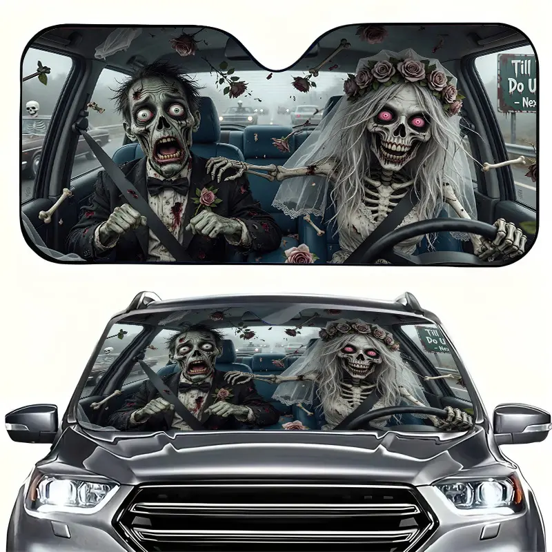 1pc Whimsical and Humorous Skull-Shaped Car Sunshade, Foldable for Easy Storage, Prevents Temperature Rise. Car Windshield Sunshade, Protective Sun Visor to Keep the Car Cool, Easy Suction Cup Installation. Suitable for Seaside Vacation Road Trips.