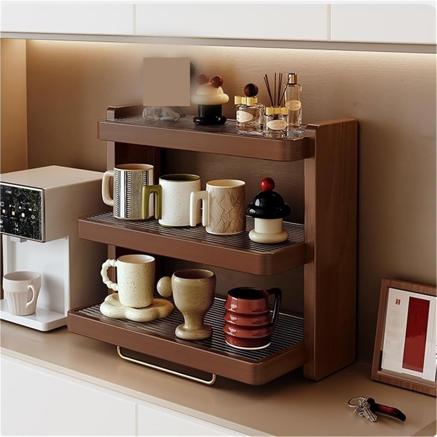 Three-Tier Mug Display Rack with Acrylic Base - Space-Saving Desktop Coffee Cup Holder, Modern Minimalist Shelf Suitable, Office, Cafe, - Shelf for Mugs, Cups, Tea Pots Storage, Standing Shelf