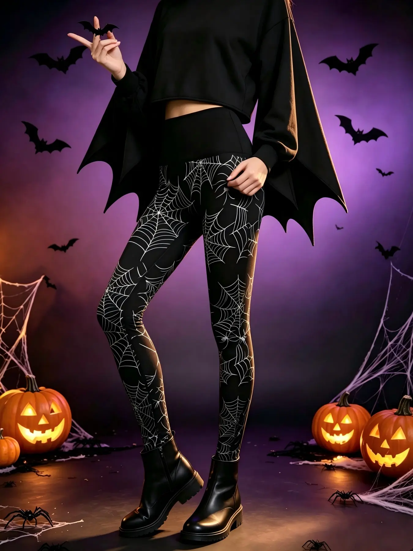 Spider Pants with Thin Fur Lining, Perfect for Halloween Costume, Comfortable and Stylish Spider-Themed Bottoms, Ideal for Festive