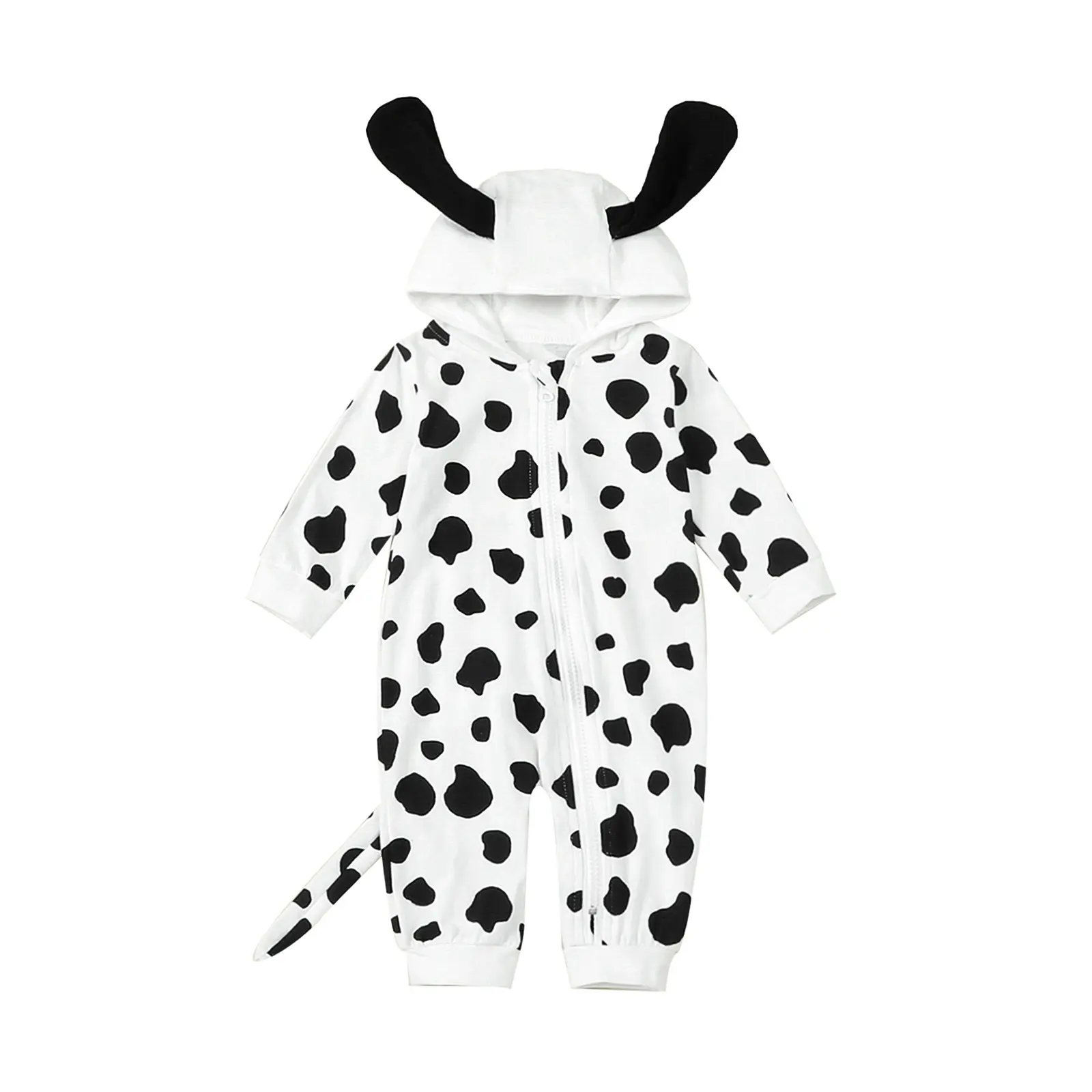 Unisex Baby Boy Girl My First Halloween Dalmatian Spotted Hooded Jumpsuit Ear Tail Decor Casual Outfit 0-4 Years