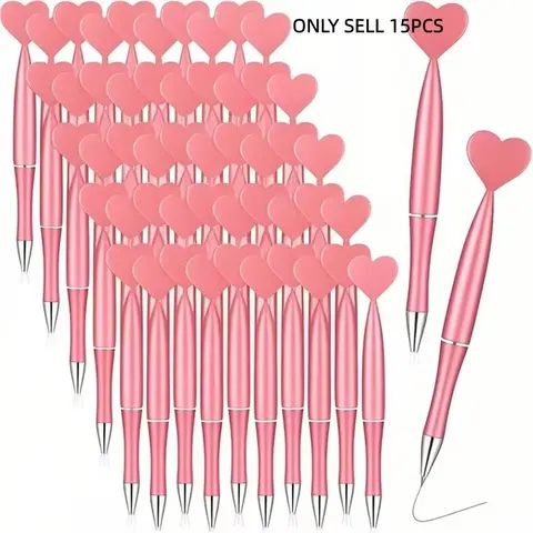 15pcs Heart-Shaped Ballpoint Pens, Unique Pens, Fine Point, Rotating Button, Ideal for School, Office Supplies, Writing Stationery, Romantic Writing, Valentine's Day Gifts