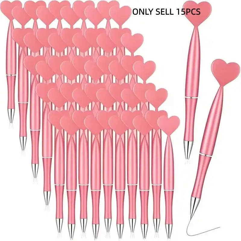 15pcs Heart-Shaped Ballpoint Pens, Unique Pens, Fine Point, Rotating Button, Ideal for School, Office Supplies, Writing Stationery, Romantic Writing, Valentine's Day Gifts