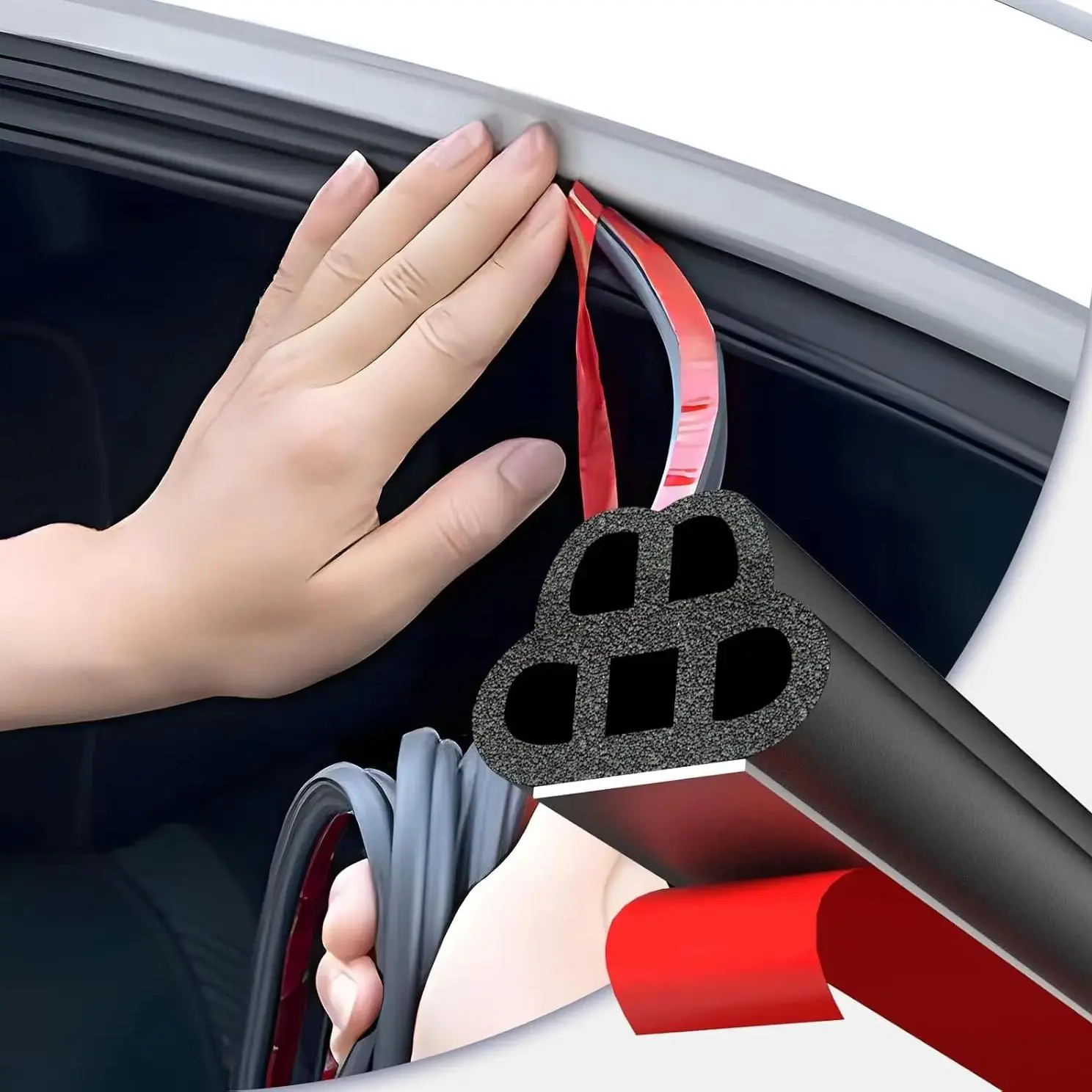 Universal Self Adhesive Car Door Seal Strip, Double Layer 5-Hole Rubber Weather Stripping, Soundproof Dustproof Automotive Seal Strip for Cars Trucks SUVs RVs Hood Cover