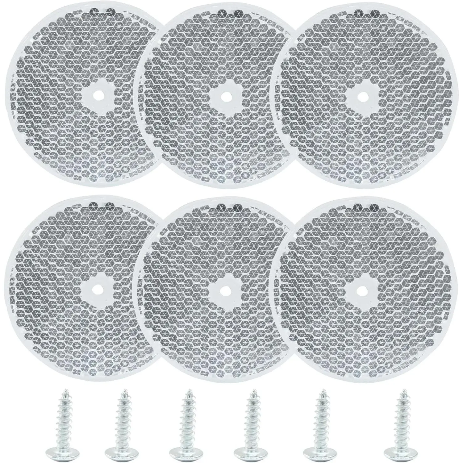 6 Pack White Round Reflector, Front Reflector with Mounting Screw, Safety Reflectors for Driveway, Trailer, Posts