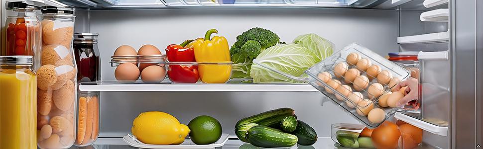 Egg holder for fridge, Egg organizer for refrigerator, Automatic Rolling Egg Container, Egg storage Container Organizer, Clear Plastic Egg Tray, Egg dispenser, Egg rack (Double-layers)