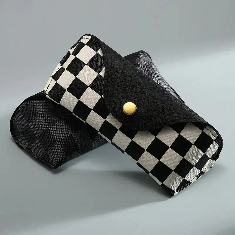 2026 Trendy U-Shaped Glasses Case Plaid Leather Sunglasses Case with PVC Buckle Portable Protective Eyewear Holder Scratch-Resistant Soft Lining Travel Storage Case for Women Men Daily Use,summerwins