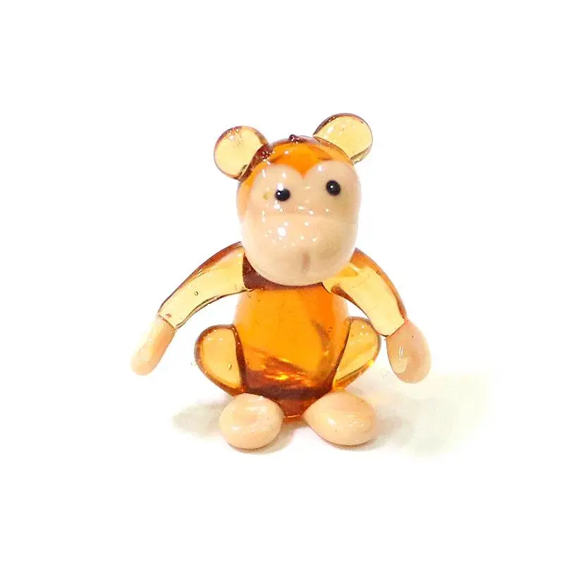 Multicolor 3.3cm Cute Monkey Glass Figurine, Safety-Compliant Animal-Motif Small Table Decoration, Fairy Garden Supply, Holiday Party Gift Idea