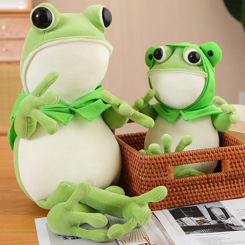 45/60/80CM Kawaii Cloak Frog Plush Toy Soft Stuffed Animal Lovely Hat Big Eyes Anime Doll Hug Pillow Birthday Xmas Gifts