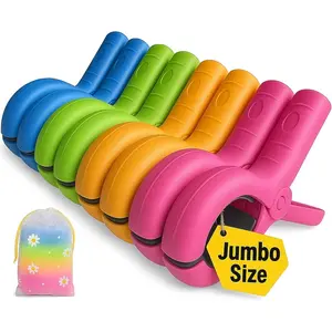 5.1"Jumbo Beach Towel Clips 8 Pcs, Storage Bag Included, Towel Clamps, Plastic Clothes Pegs Hanging Clamps, for Pool Cover/Cruise Chairs, Heavy Duty Clothes Pins Beach Accessories (Jumbo Size - 8 pcs)(Gift)