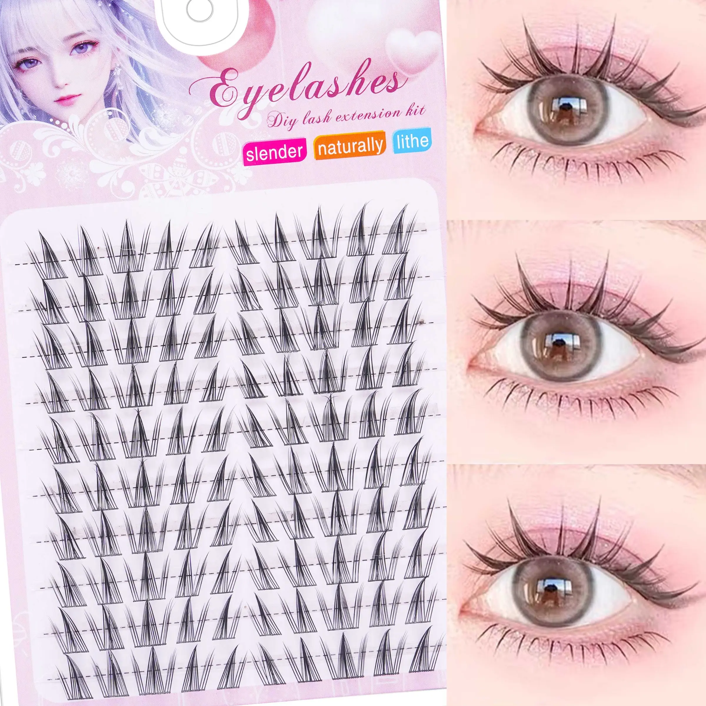 100pcs Cat Eye False Eyelashes Set, D Curl, Mixed Lengths, Fox Eye Effect, DIY Lash Extension, Perfect for Makeup Enthusiasts & Beginners