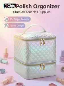 Nail Polish Organizer Bag Holds 30 Bottles & Nail Lamp, Handheld Cosmetic Pouch, Makeup Storage Bag, Gel Nail Polish Storage Box for Nail Tech, Nail Kit Organizer Case, UV Lamp, Nail Tech Manicure Tools, Cosmetic Bags
