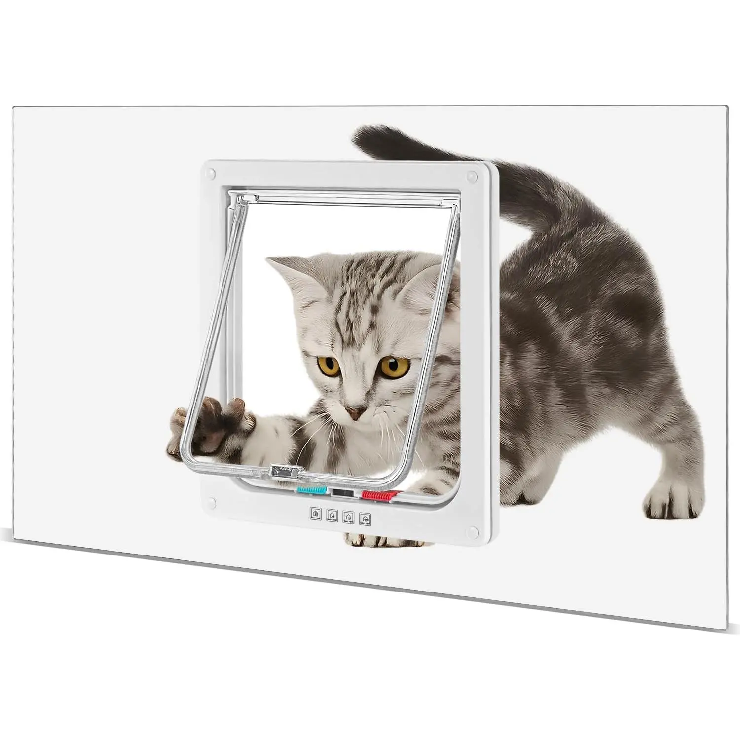 Window Insert Cat Door, Fits 14-24 Inch, Clear Plexiglass, 4-Way Lock