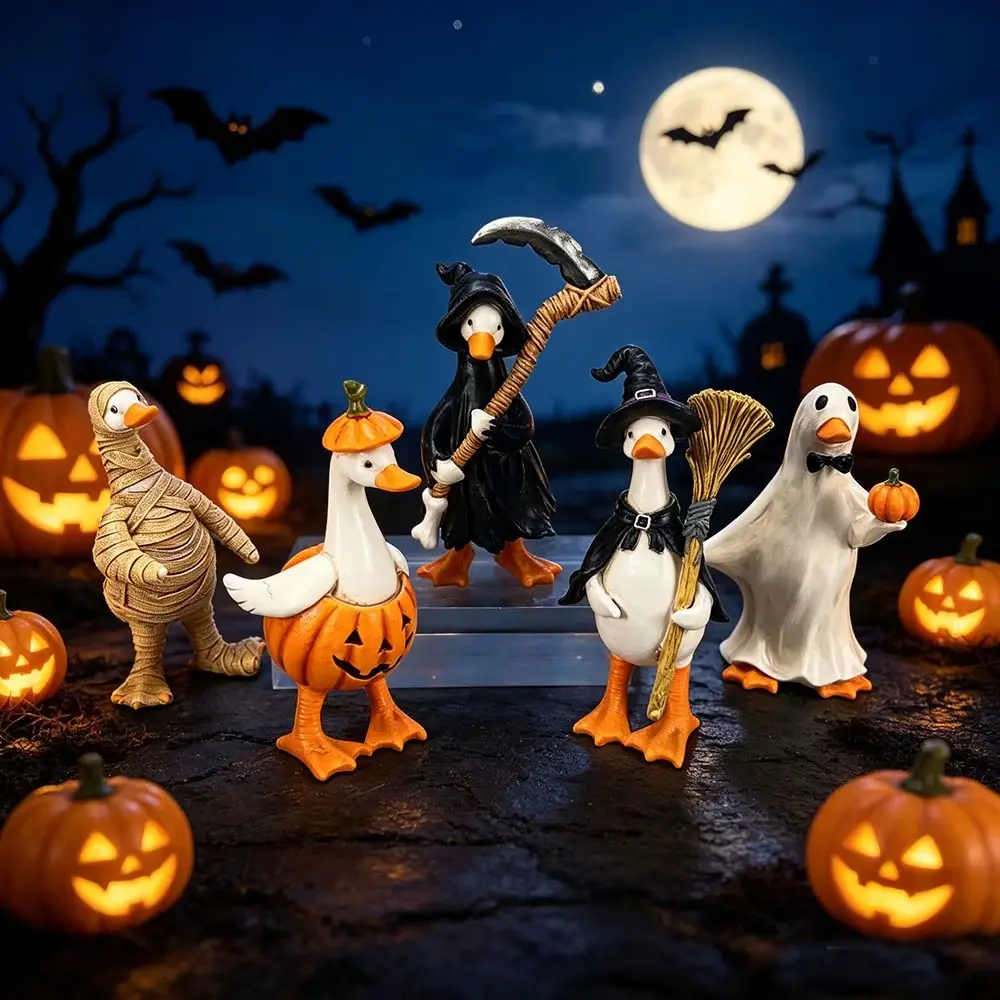 Halloween Grim Reaper Goose Figurine, Resin Scythe Statue Decor | Resin Grim Reaper Goose with Hooded Robe and Scythe for Gothic Halloween Shelves, Mantels, Desks, Party Tables, and Gifts