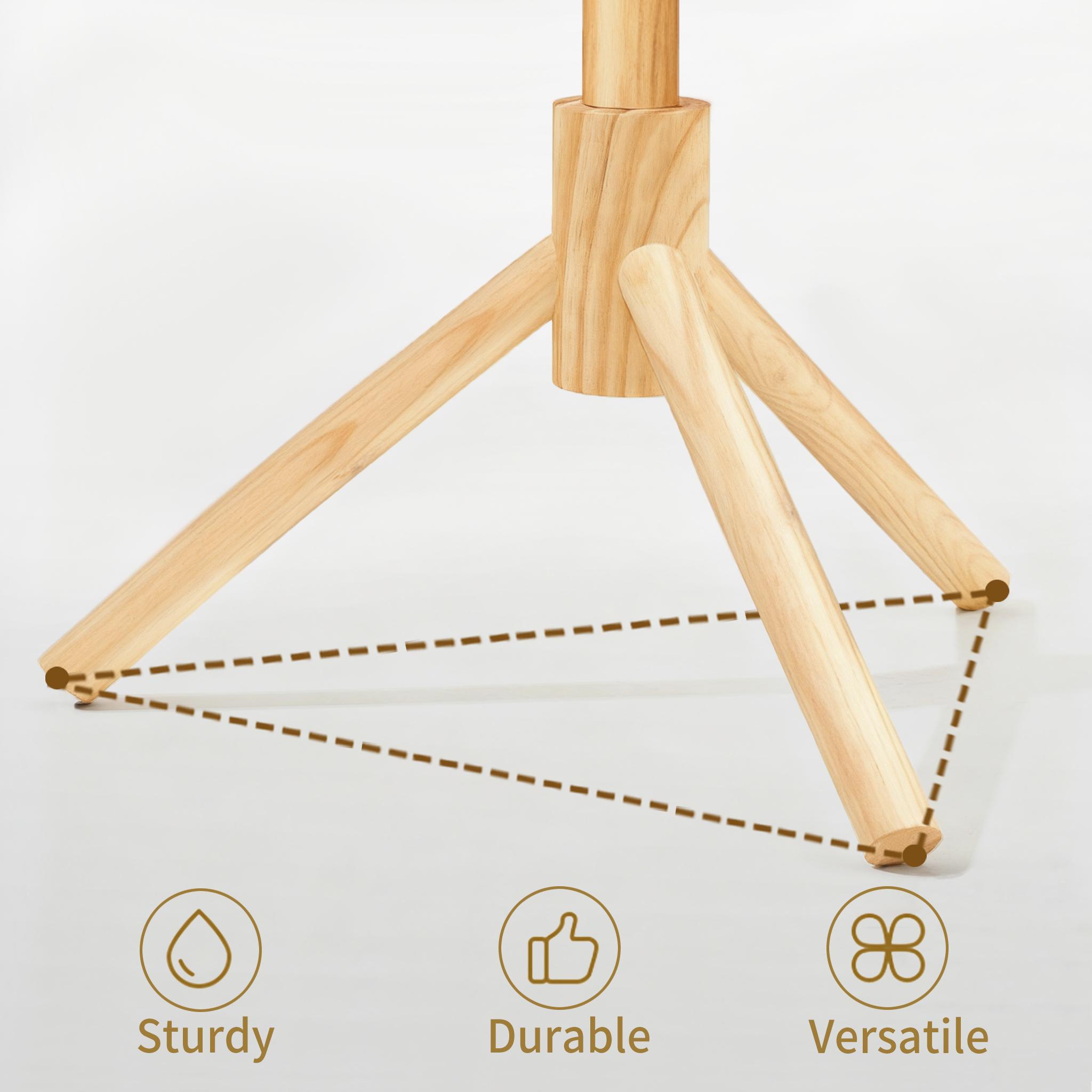 Coat Rack Sturdy Wooden Coat Rack Stand, Adjustable Coat Tree, Free Standing Tree Hanger with 4 Sections & 8 Hooks, for Home/Bedroom/Office/Hallway/Entryway
