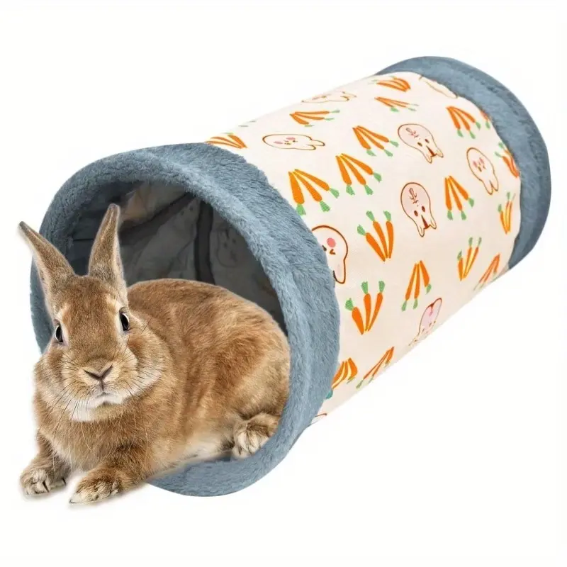 Rabbit Tunnel Tube, Soft Canvas Pet Tunnel with Entrance/exit Doors, Hideout for Guinea Pigs, Hamsters, Rabbits, Kittens, Easy Clean, Portable