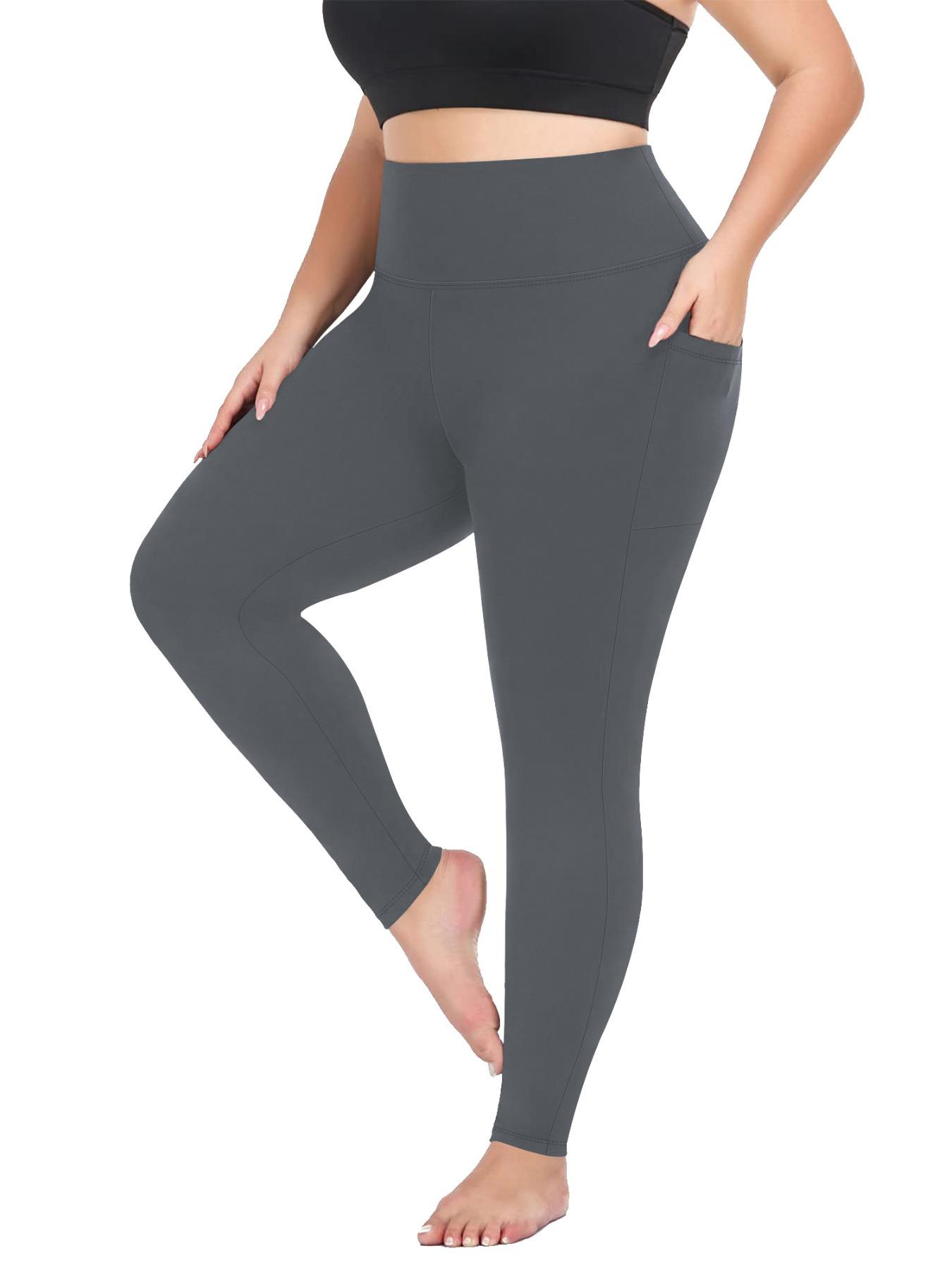 Plus Size Solid High Waist Pocket Leggings, Casual Comfy High Stretch Skin-friendly Skinny Pants for Women, Women's Bottoms for All Seasons