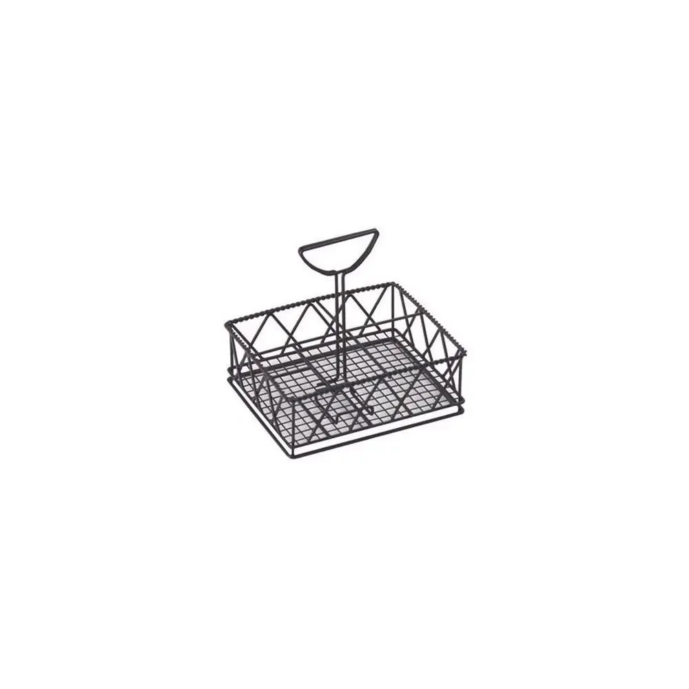 4-931832 Black Metal Five Compartment Condiment Caddy Iron Powder Coated Table Caddies Collection, 9" x 7", Set of 1