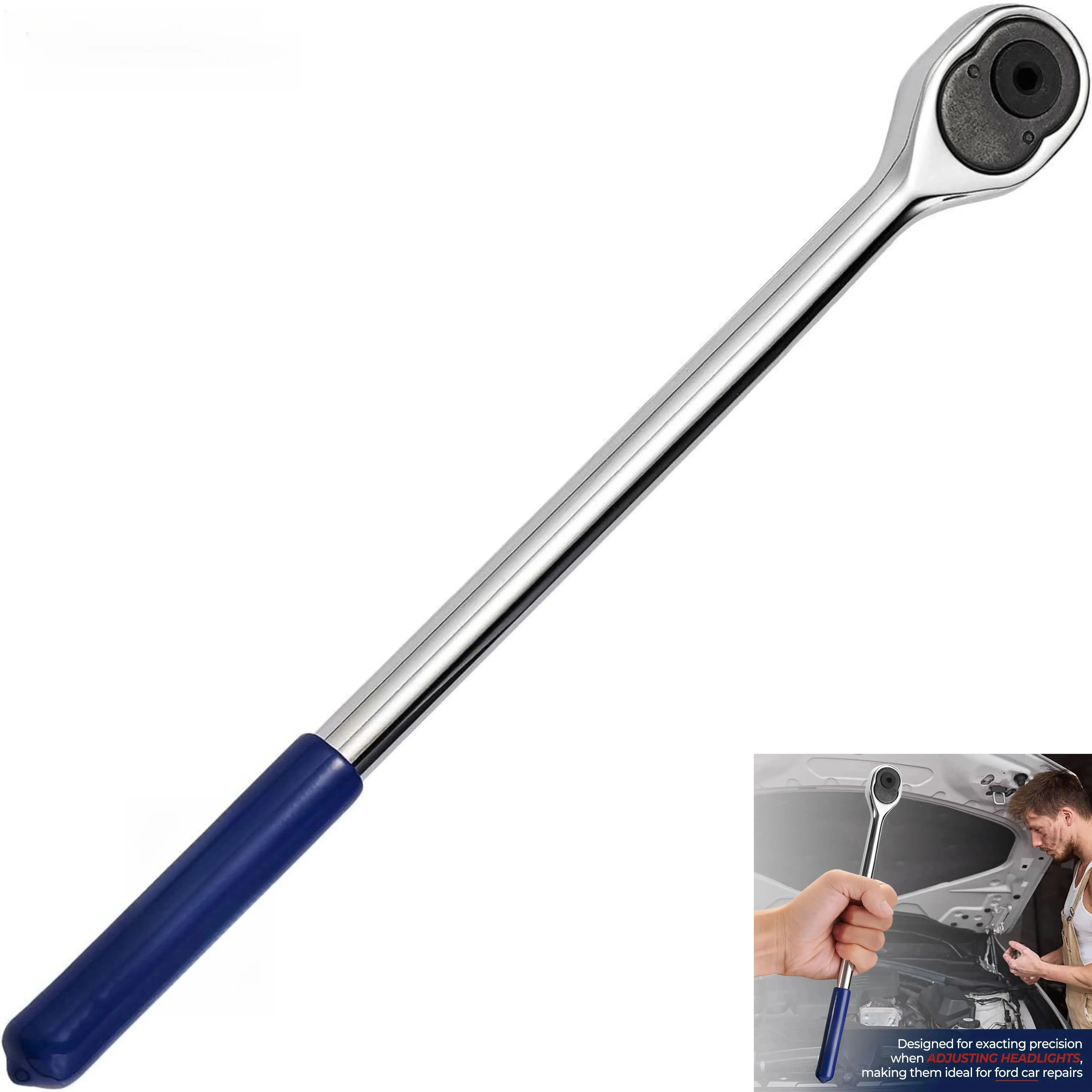14540 11 Inch 45-Tooth Flat Ratchet Headlight Adjusting Wrench, 4MM Hex, Compatible with Ford Vehicles, Automotive Hand Tool Accessories