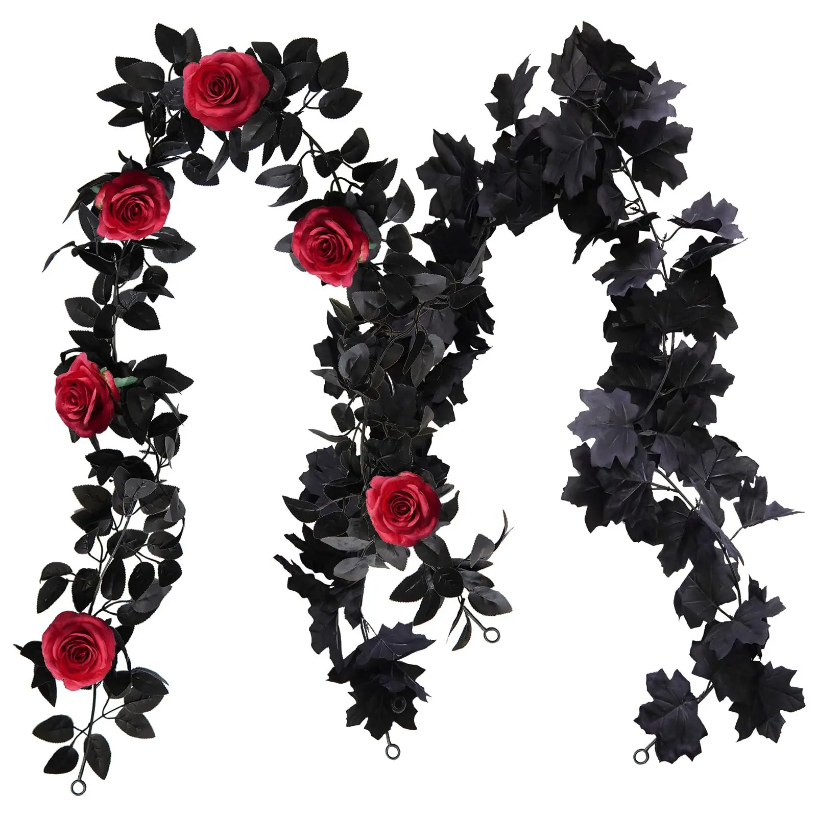 Halloween Fall Garland Pack of 2, 200cm Artificial Vine with Autumn Leaves & Roses, Indoor Outdoor Wall Hanging Decor for Parties