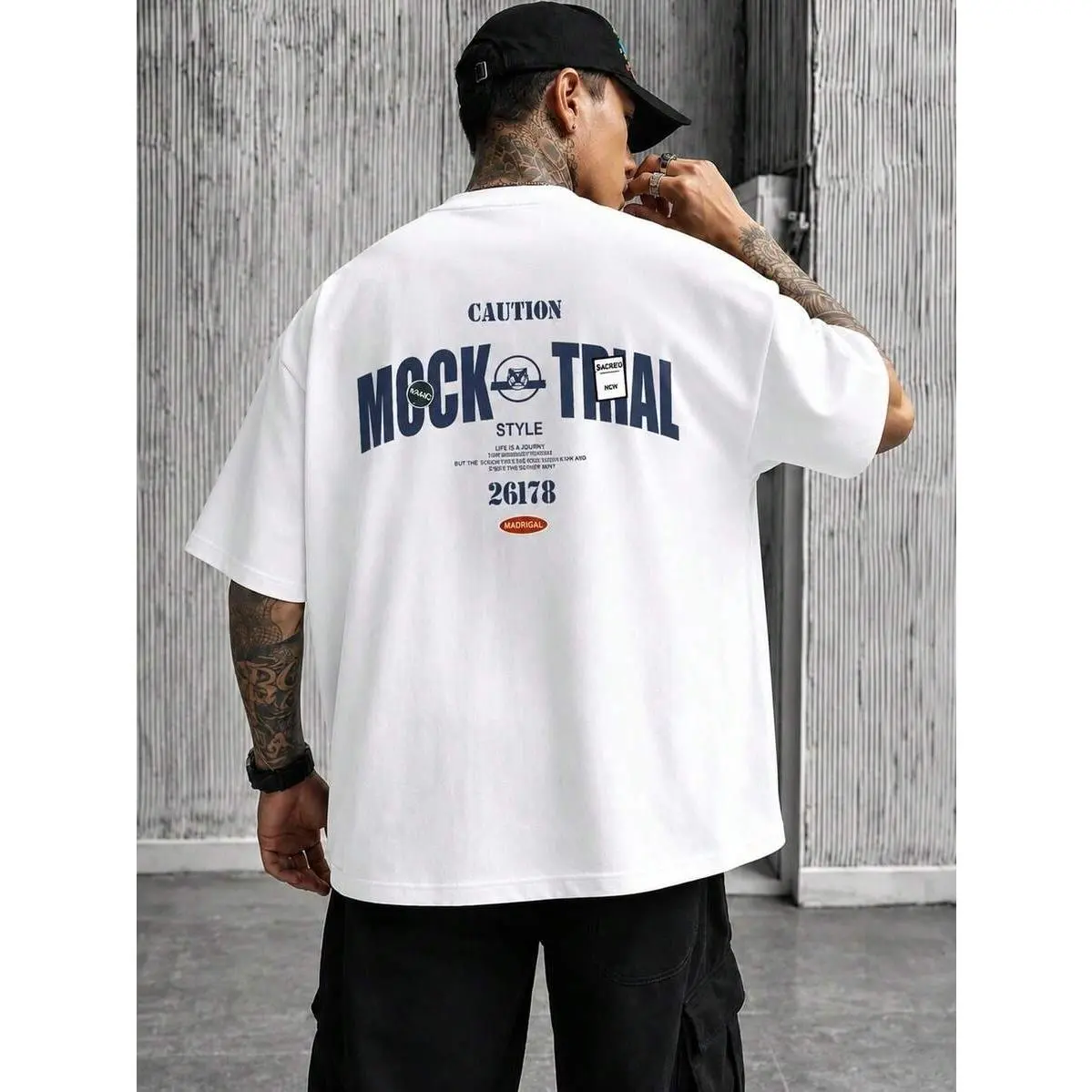 Men's Graphic T-Shirt, 100% Cotton Back Mock Trial Varsity Letter Print Oversized Short Sleeve Casual Street Tee