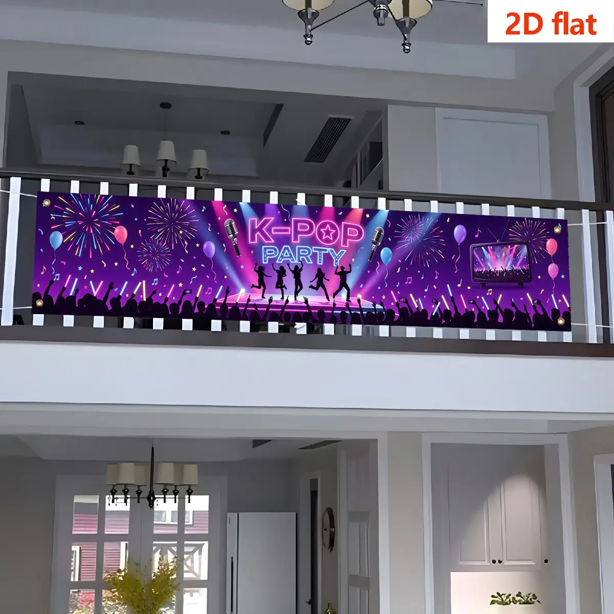 K-Pop Party Banner, Neon Sign Background Cloth, Stage Dancer Silhouette, Birthday Party Decor, 240cm*45cm Polyester Print Flag