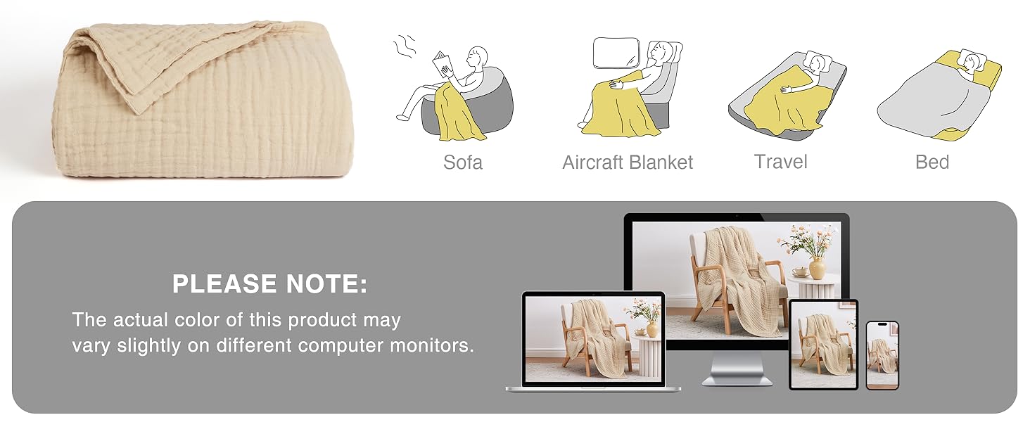 6 Layer 100% Cotton Muslin Blanket, 50"x60" Throw Muslin Blanket for Couch Bed, Lightweight and Breathable Cotton Gauze for Adult, Lavender