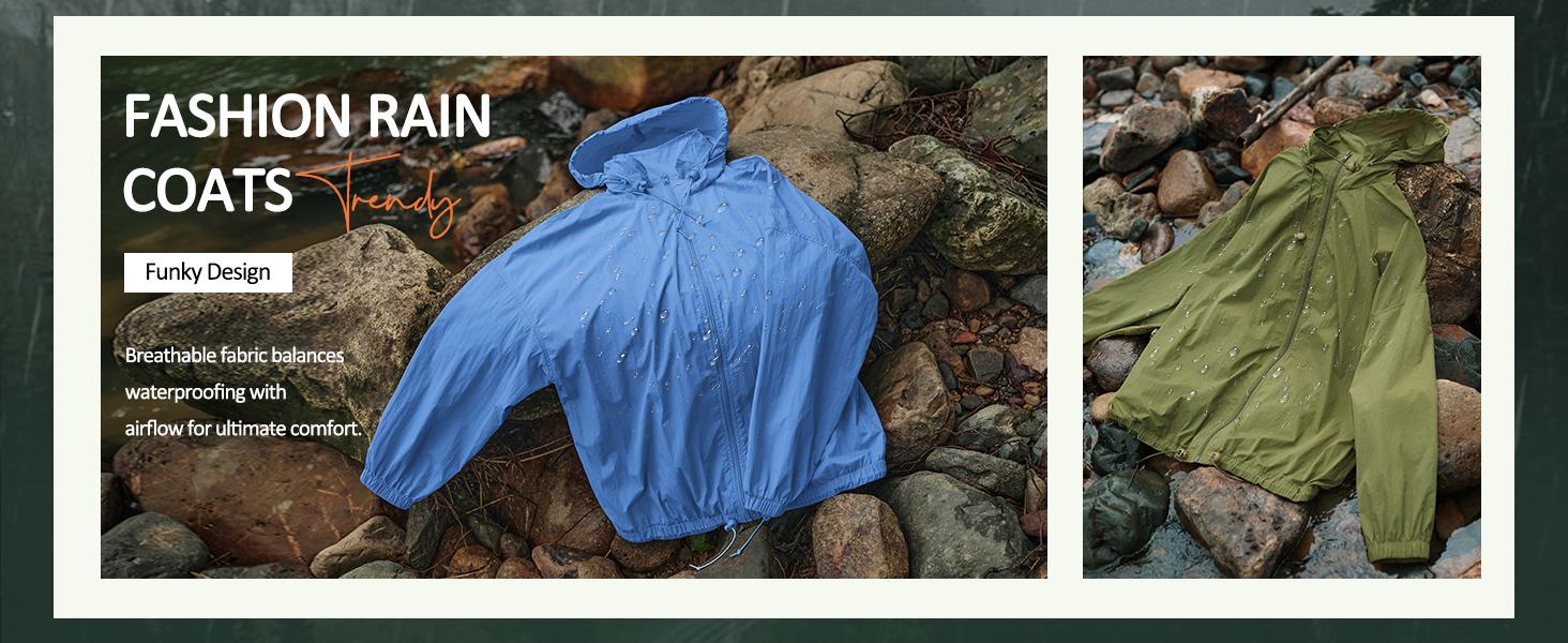 Yousify Womens Waterproof Rain Jackets Lightweight Zip Up Raincoat Outdoor Hiking Hooded Windbreaker with Pocket