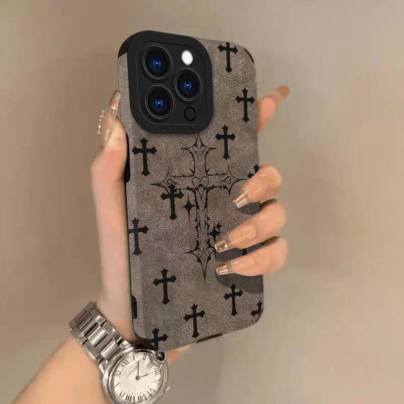 Black cross-patterned phone case, compatible with iPhone 17, Pro Max, Air 16, 16e, 15, 14, 13, 12, 11, Pro Max Plus, X, XS, MAX, XR, back cover.