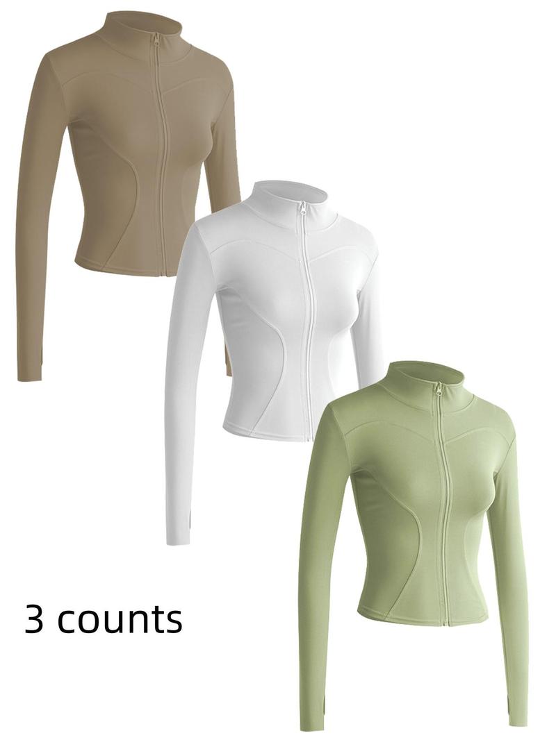 Women's Solid Zip Up Mock Neck Sports Outerwear, Athletic Long Sleeve Sports Top, Gym Clothes, Comfortable Ladies Jacket for Indoor Outdoor Wear, Gym Clothing, Valentine's Day Gift for Girl, Fall Gift