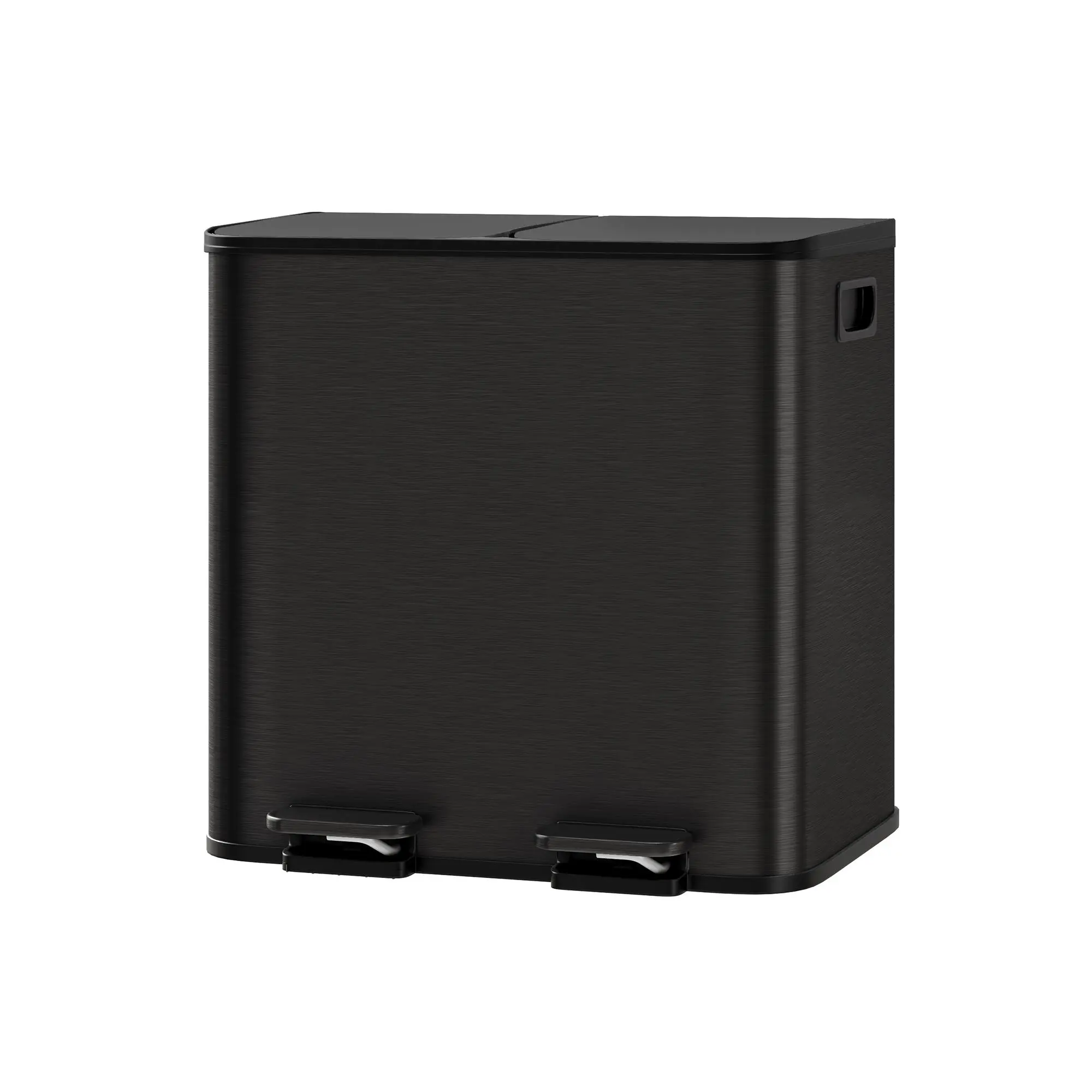 Hands-Free Stainless Steel Dual Compartment Trash Can - 30L (2x15L) Step Pedal Bin, Soft-Close Lid, Fingerprint Resistant, Removable Buckets, Trash Cans for Kitchen & Office