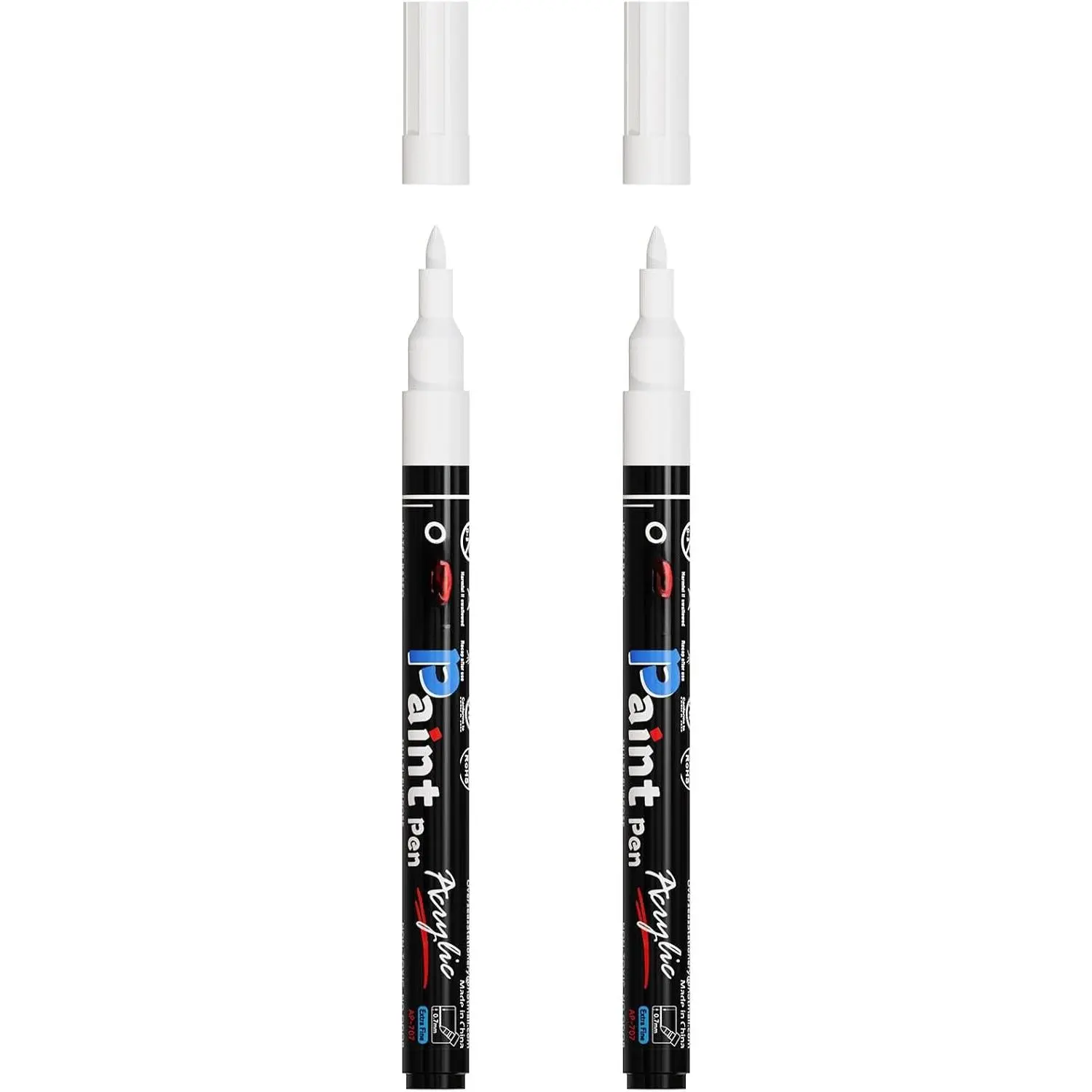 2-Pack White Permanent Markers, Extra Fine 0.7mm Water-Based Tip, Fade Resistant, Smooth Flow Multi-Surface Markers for Metal, Glass, Plastic (Individual Pack Available)