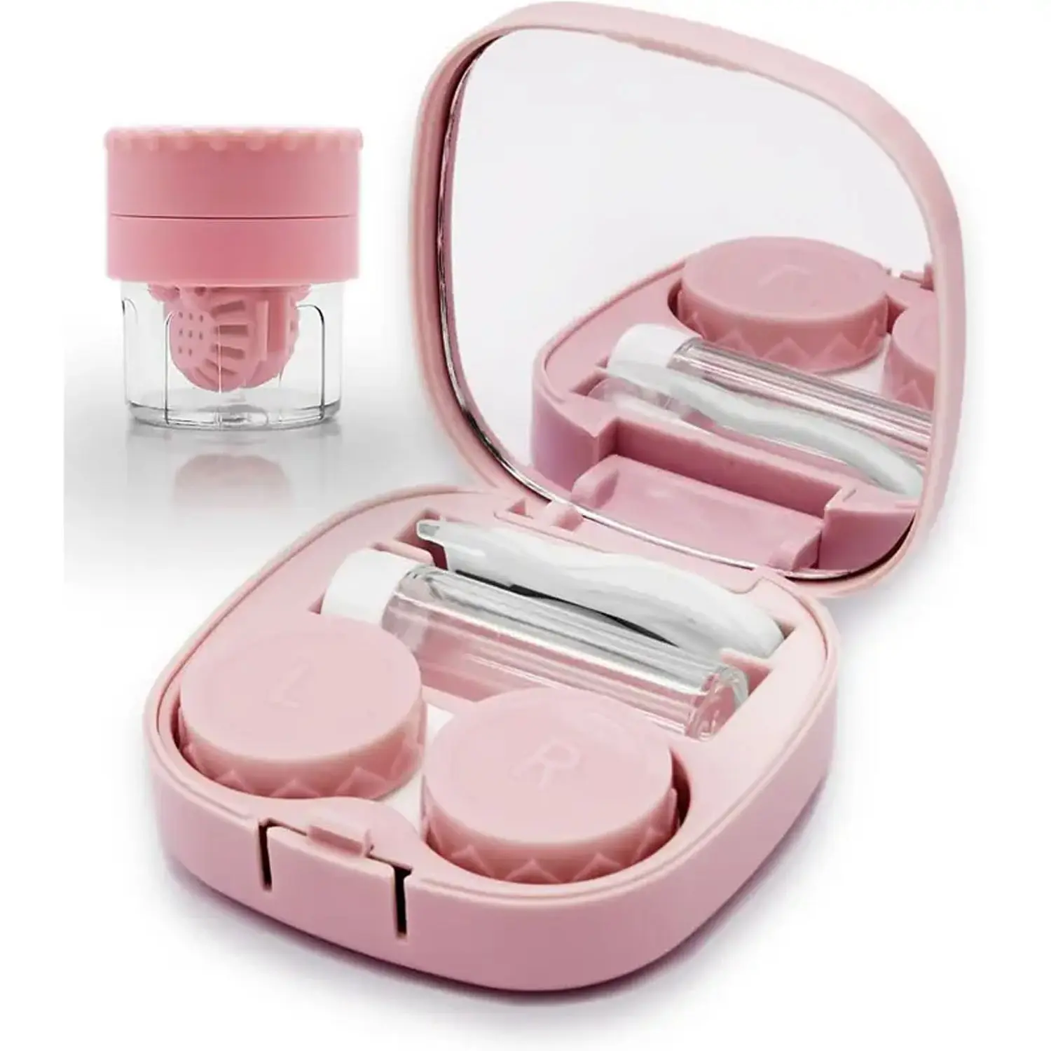Portable Office Contact Lens Case, Manual Lens Washer, Compact Holder with Mirror, Applicator Tool, Mini Solution Bottle, Leakproof Eye Care Kit, Lens Storage