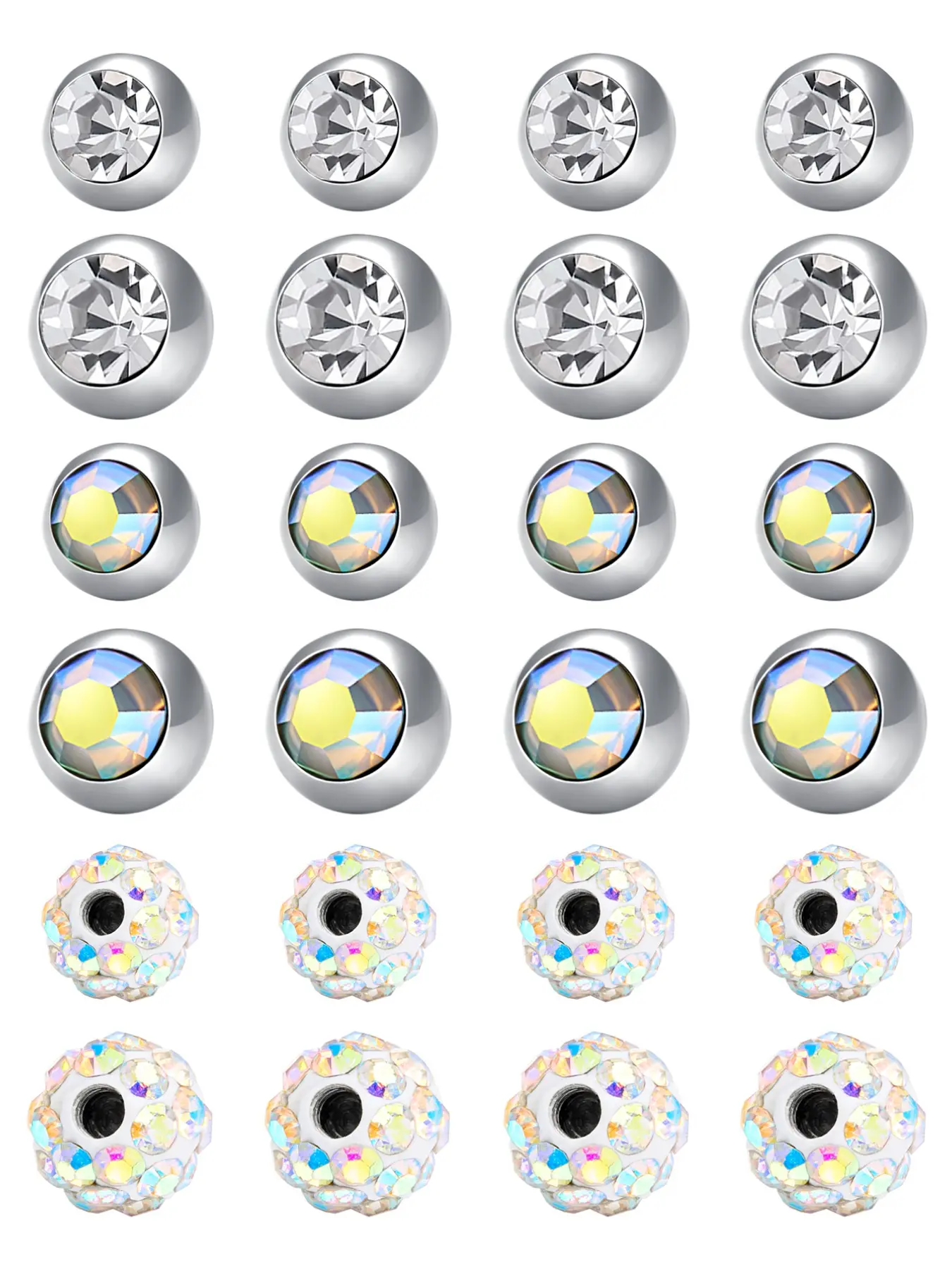 14g 5mm-8mm Stainless Steel Piercing Balls, Replacement Bars for Nose, Navel, Tongue, Lip, Labret, Septum, Eyebrow, Ear Jewelry, Body Piercing Jewelry