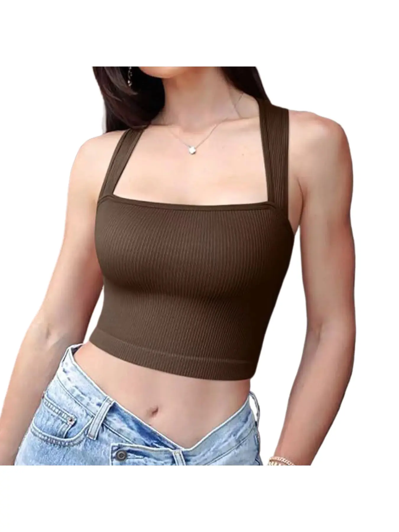 Slim Lance Square Neck Crop Tank Top – Sleeveless Stretchy Shapewear Yoga Vest, Breathable Summer Base Layer, S-L