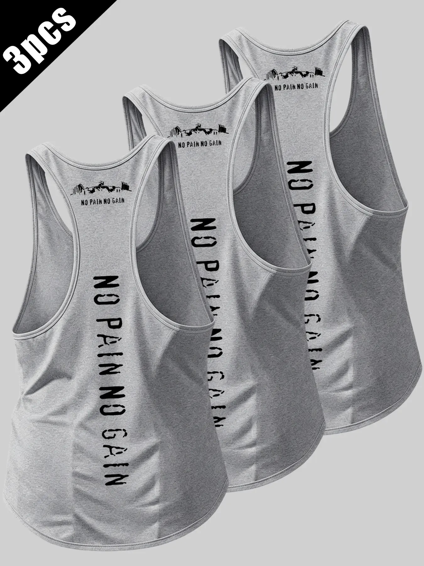 3Pcs Men Y‑Back Athletic Tank Tops, NO PAIN NO GAIN Print Sleeveless Shirts for Weight Lifting, Strength Training, Running, Basketball, Outdoor Gym Workout Breathable Sports Vest, Fitness Sports Tank