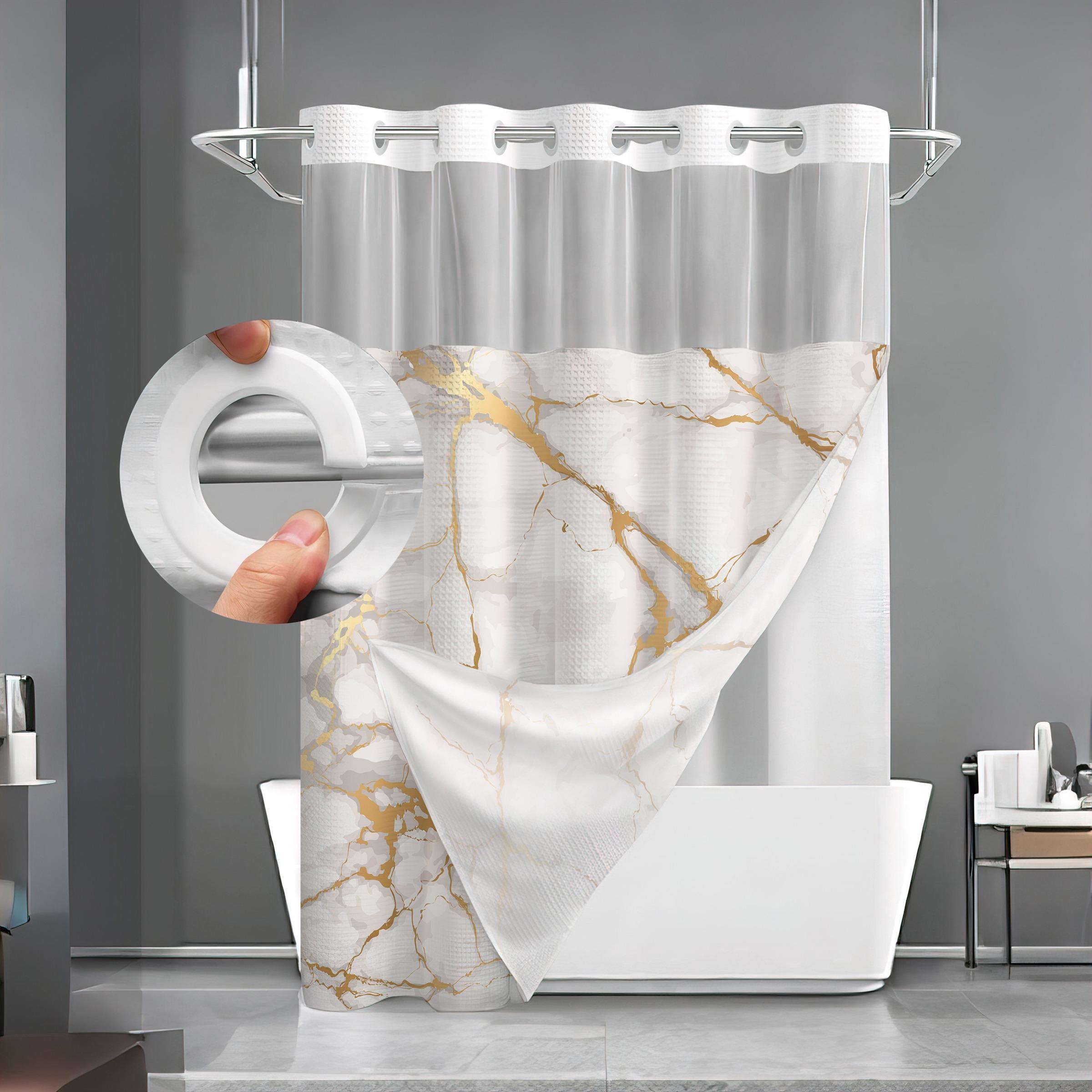 Marble Pattern Shower Curtain, Waterproof Bathroom Curtain with 12 Hooks, Bathroom Decor Supplies for Home, Hotel, Salon, Dormitory, Bathroom Accessory