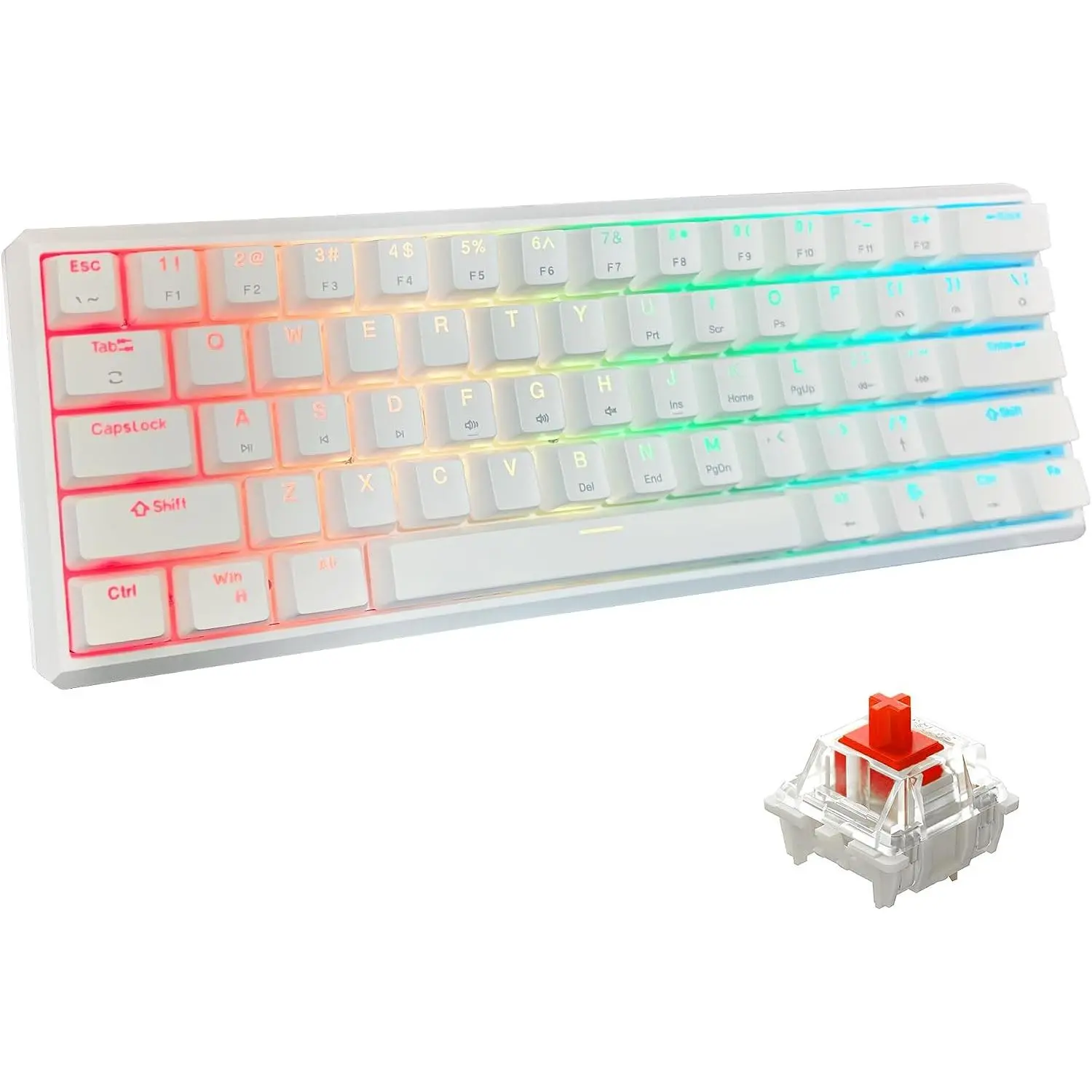 60% Wired Mechanical Gaming Keyboard (White, Red Switches) | RGB Backlit 61  Small Gaming Keyboard for Windows Laptop PC